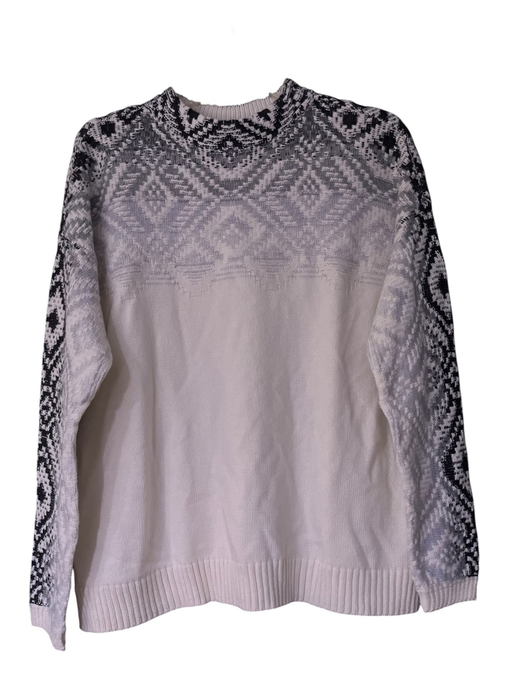 NWT J. Jill Ombre Fair Isle Mock Neck Pullover Sweater Cream Gray M